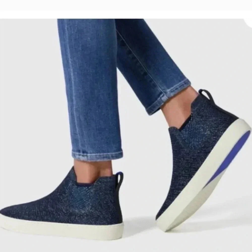 Rothy’s Metallic Lattice Stitch Chelsea High Top Slip-On Sneakers(7.5)